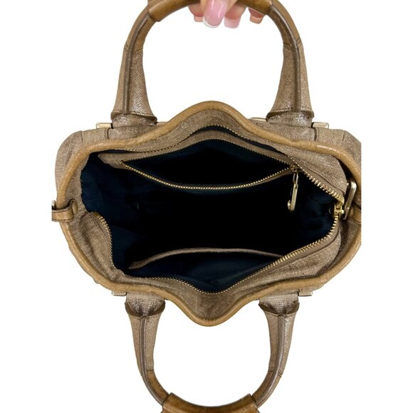 Vintage Chloé Shimmer Suede Satchel Handbag w/Dual Handles Zip Closure Logo Y2K - Picture 11 of 16